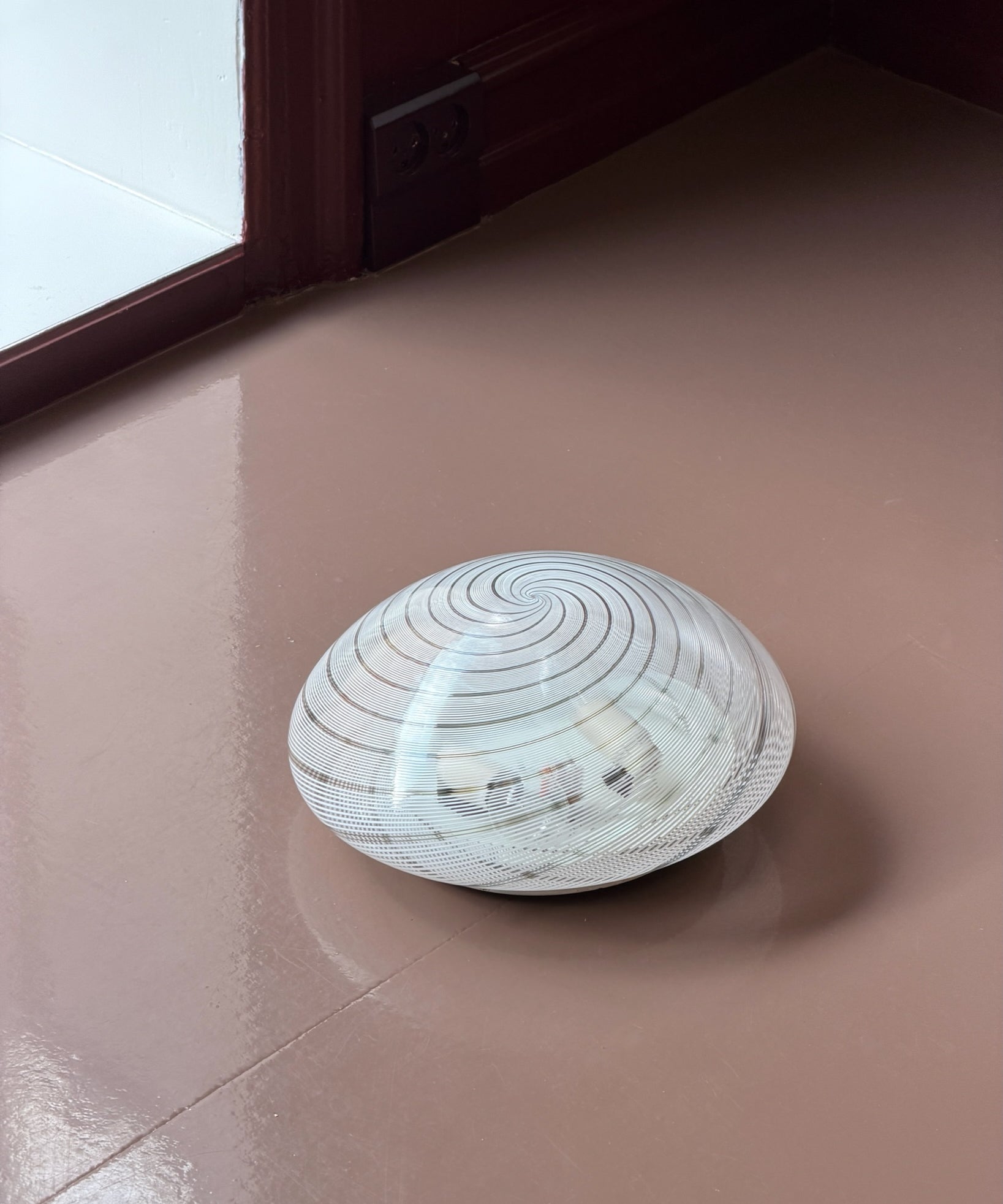 Vintage Murano clear/black/white swirl ceiling/wall lamp (D30)