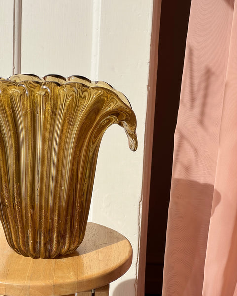 Vintage amber Murano shell vase