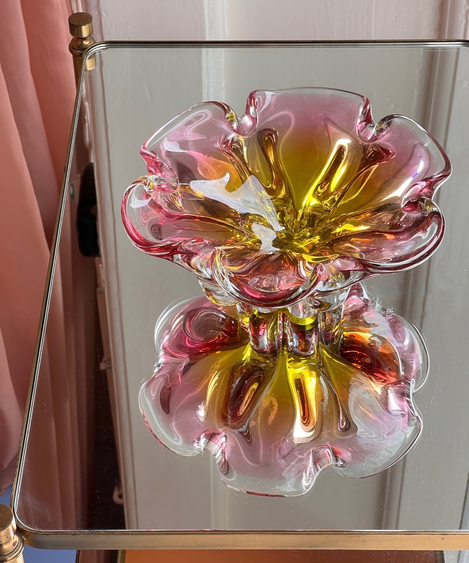 Vintage yellow/pink Murano flower bowl