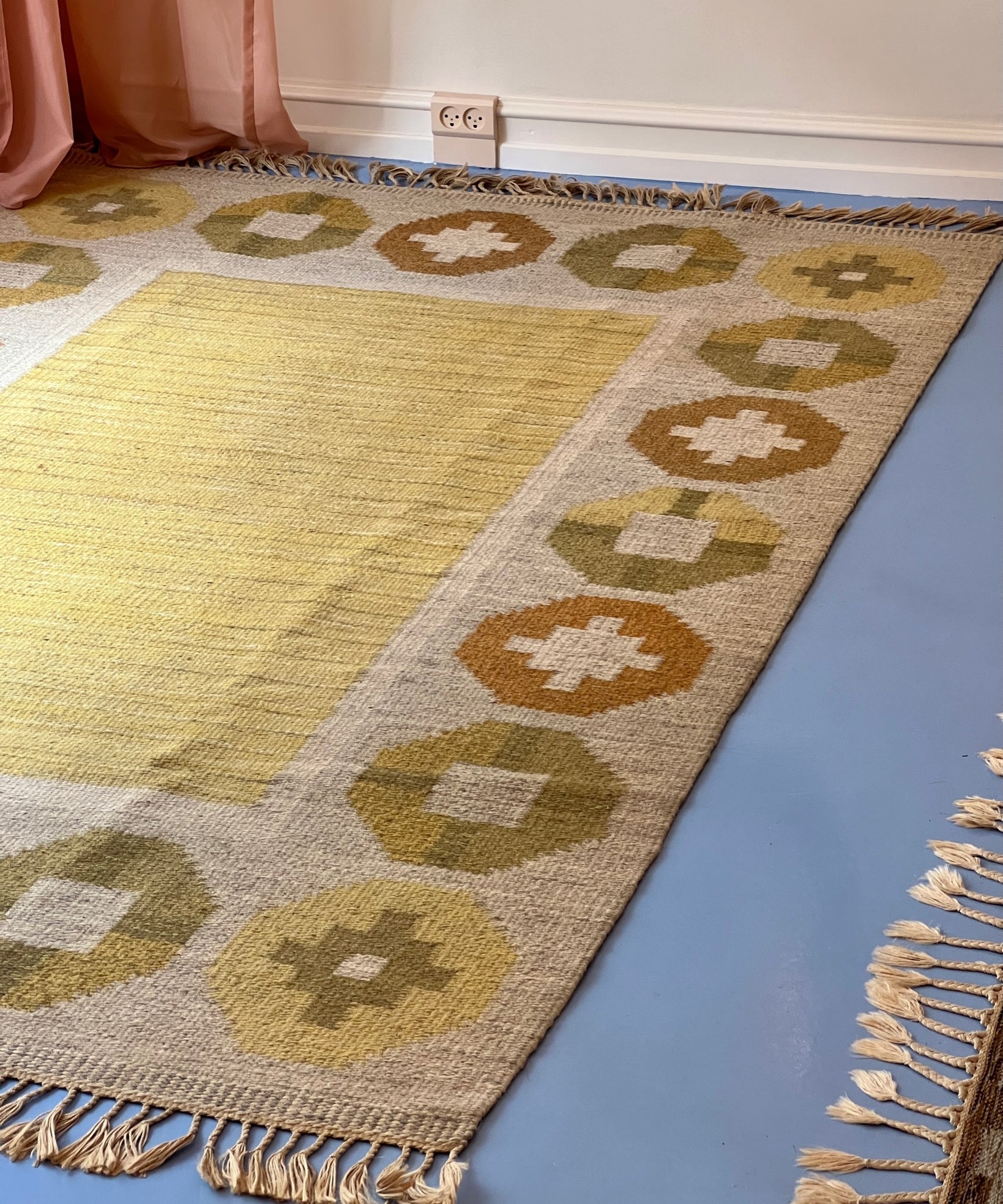 Vintage flat weave rug by Birgitta Södergren (BS)