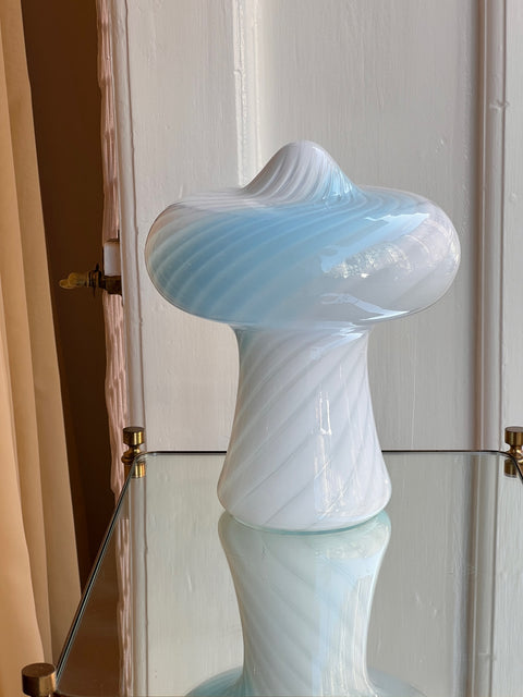 Vintage blue/white Murano mushroom table lamp