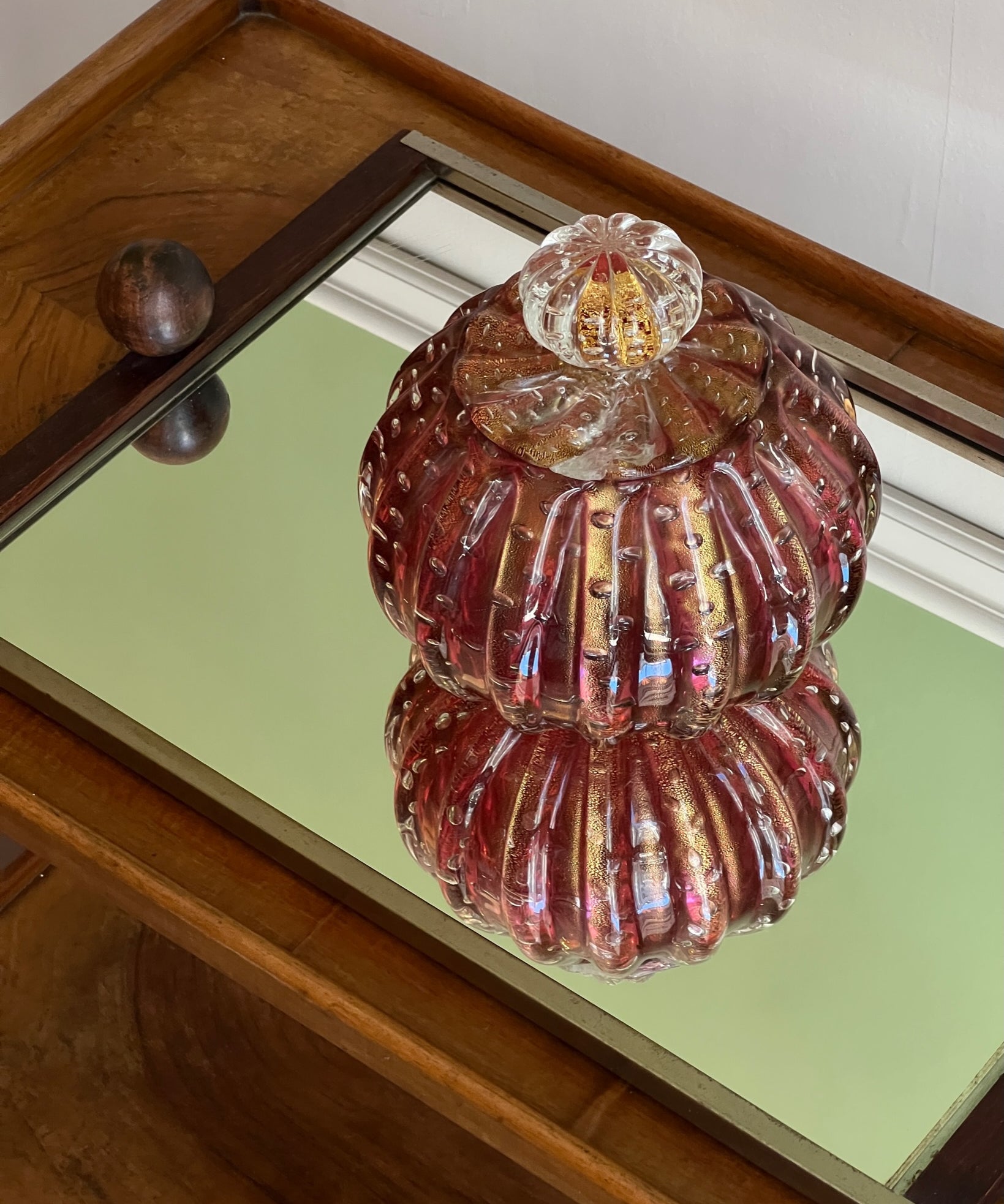 Vintage red/golden Murano bonbonniere (Repaired)