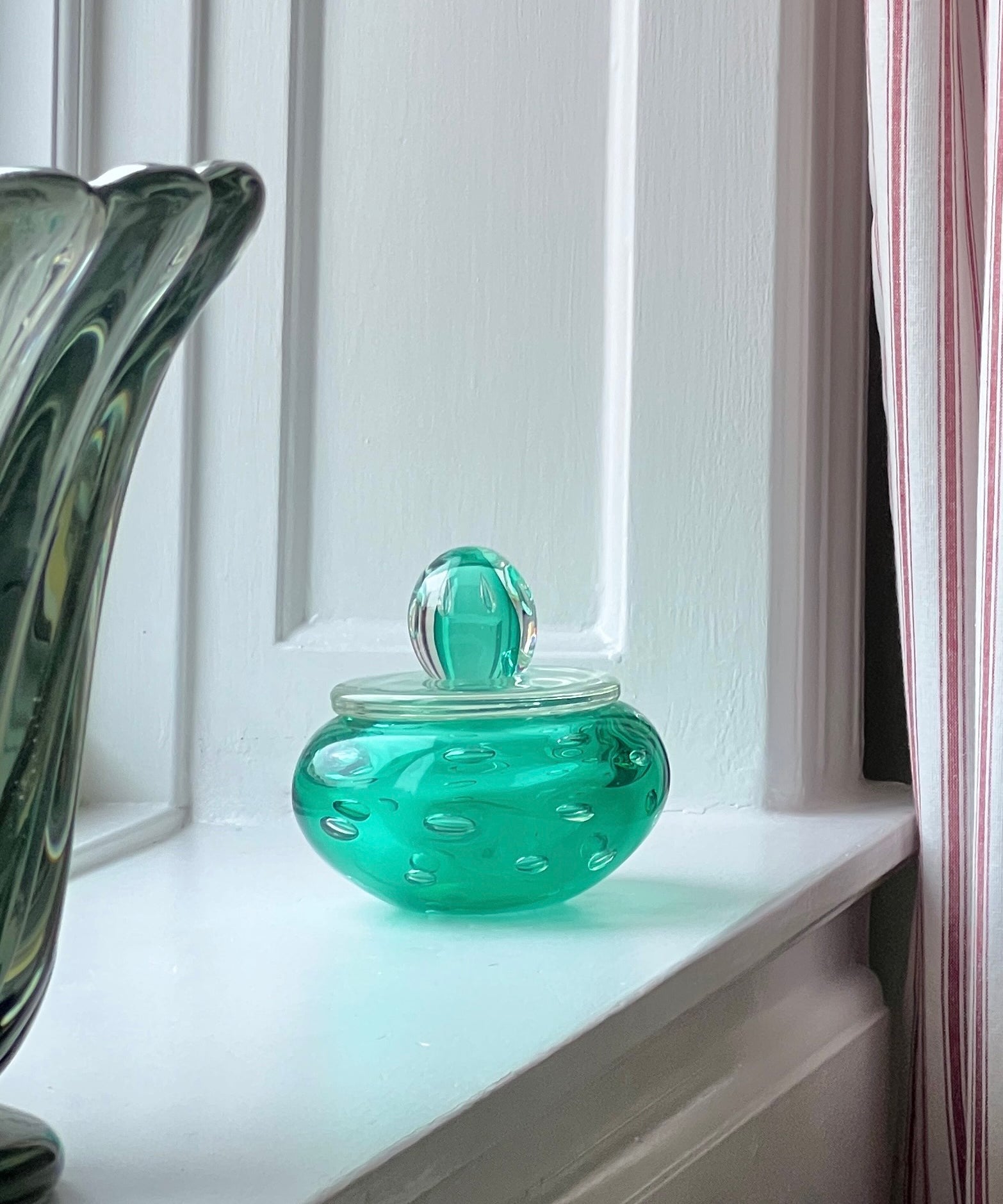 Vintage large green Murano bonbonniere