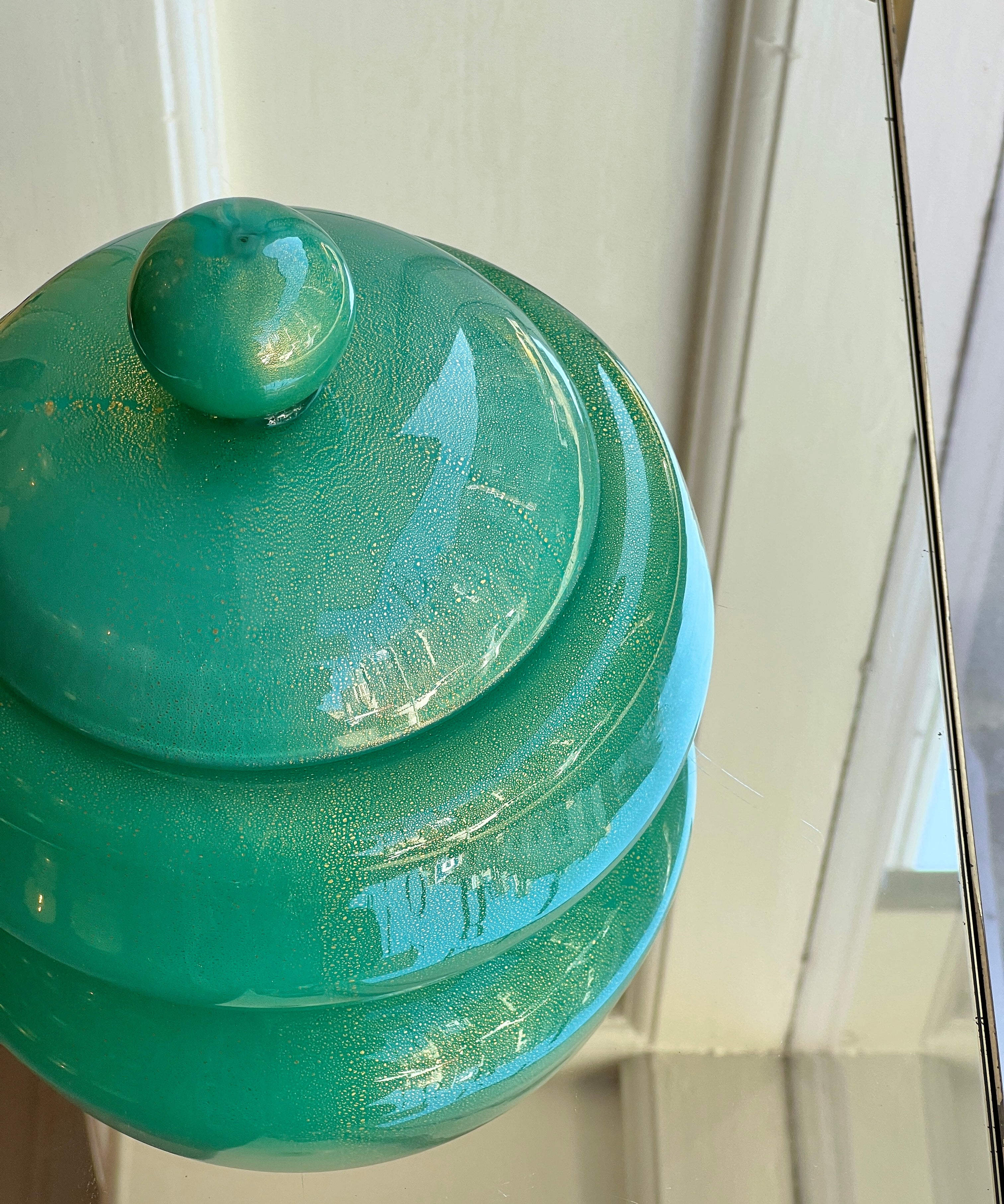 Vintage large green / golden Murano bonbonniere