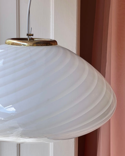 Large vintage oval white swirl Murano ceiling lamp (D50)