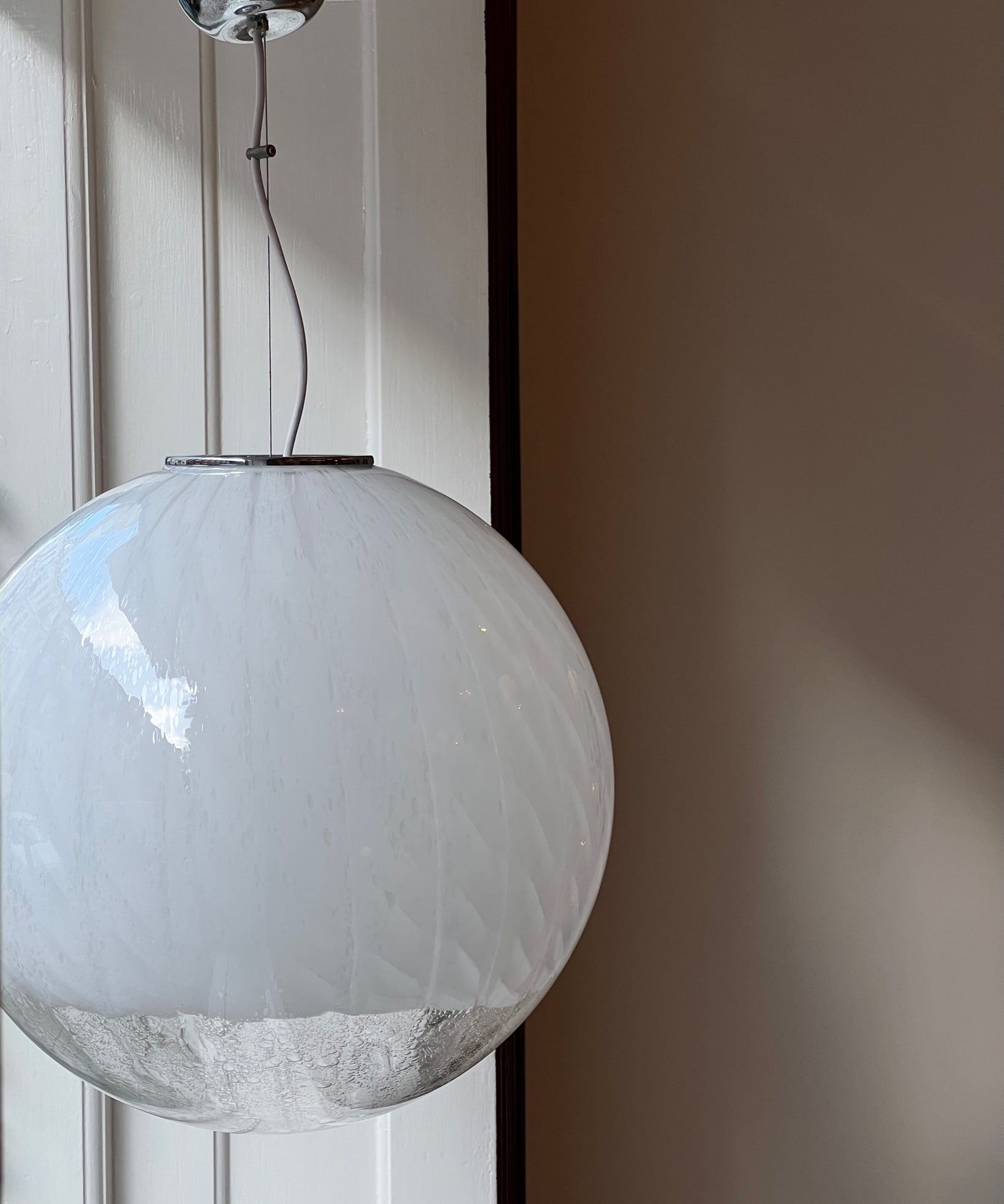 Large vintage white clear Murano ceiling lamp (D50)