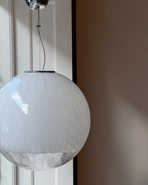 Large vintage white clear Murano ceiling lamp (D50)