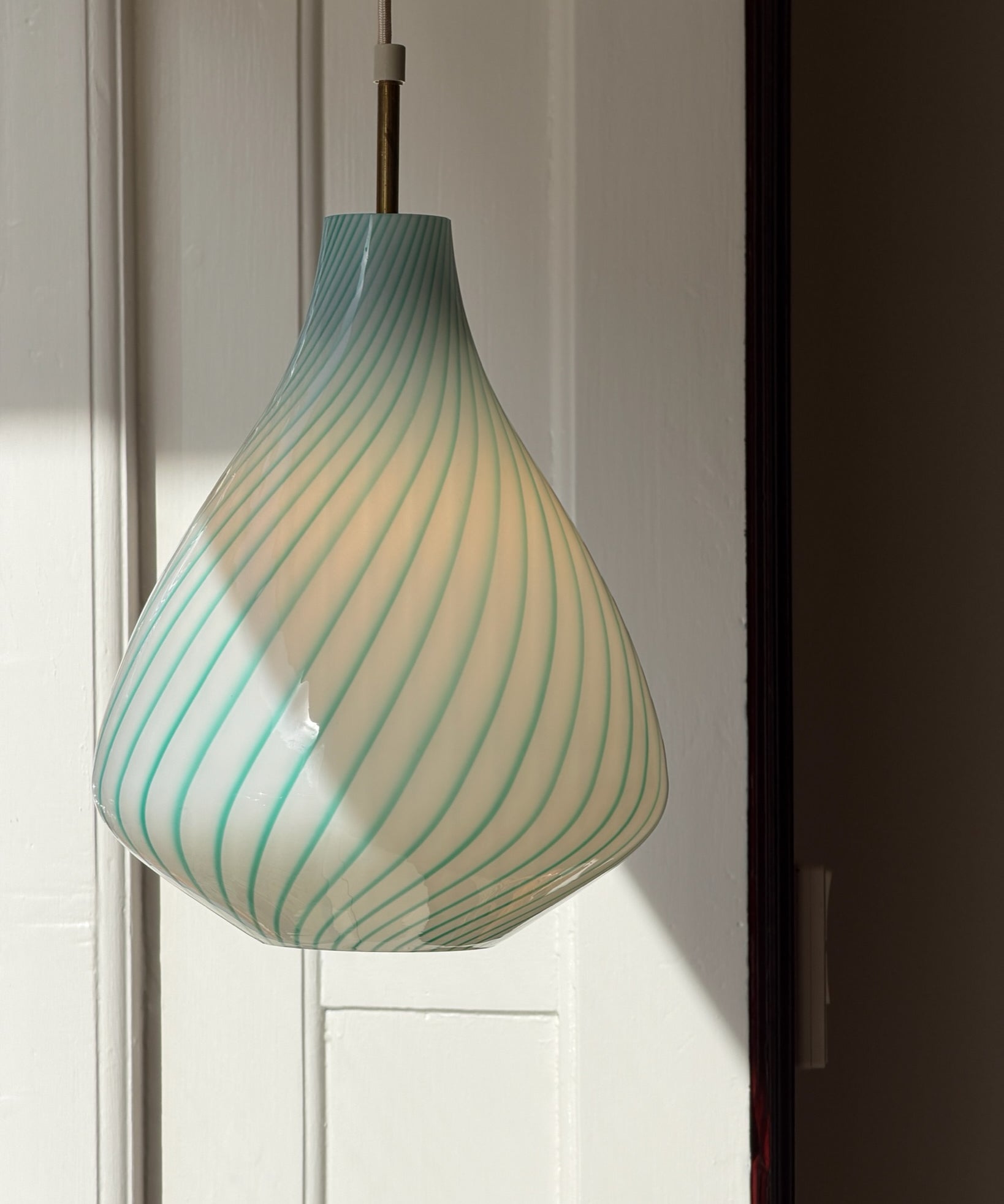 Vintage Massimo Vignelli turquoise/white ceiling lamp