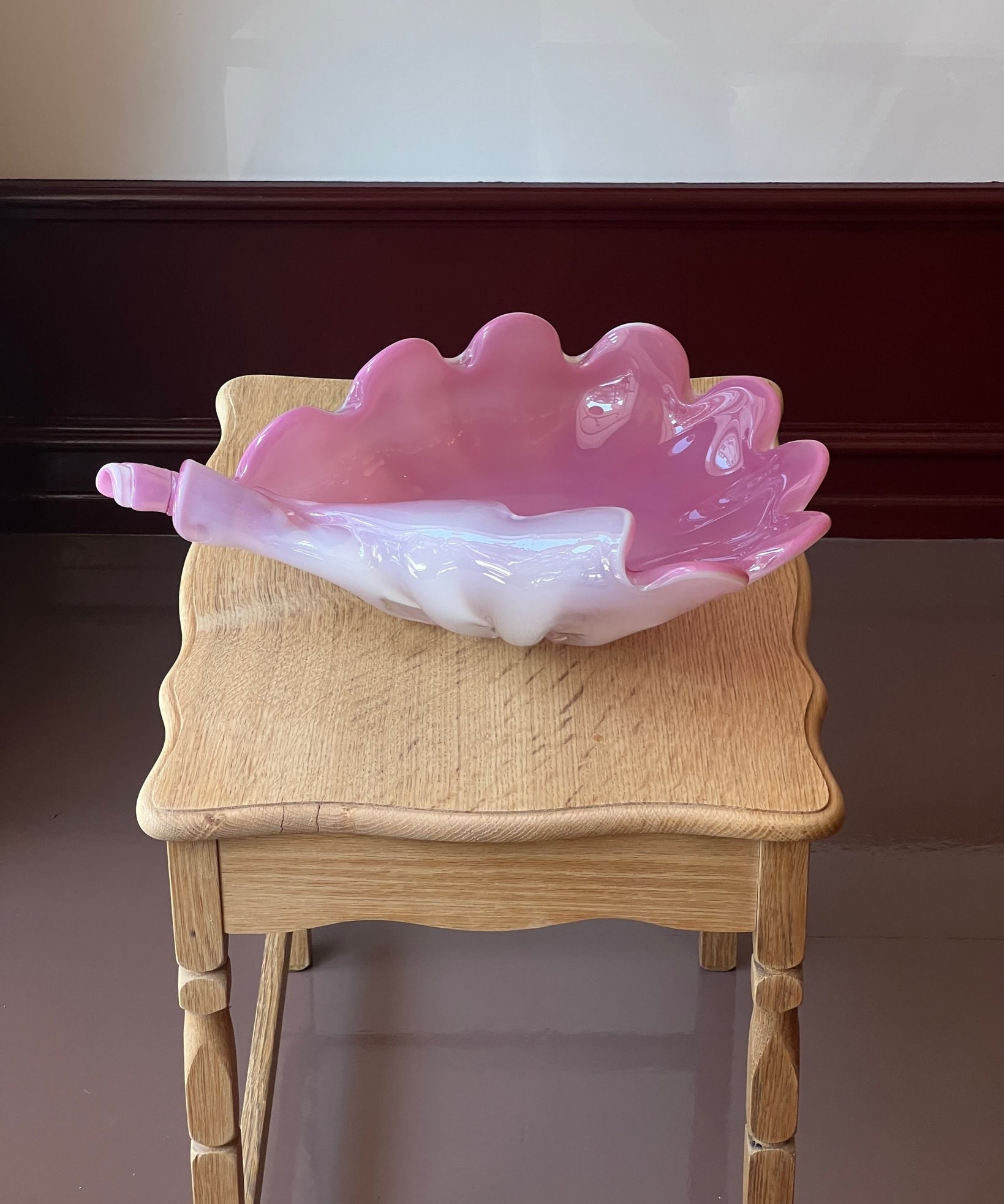 Large vintage opal pink Murano shell bowl