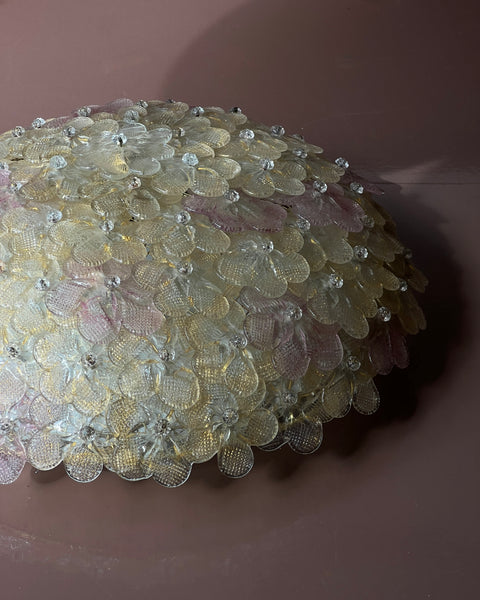 Vintage pink/clear/golden Murano flower ceiling/wall lamp (D48)