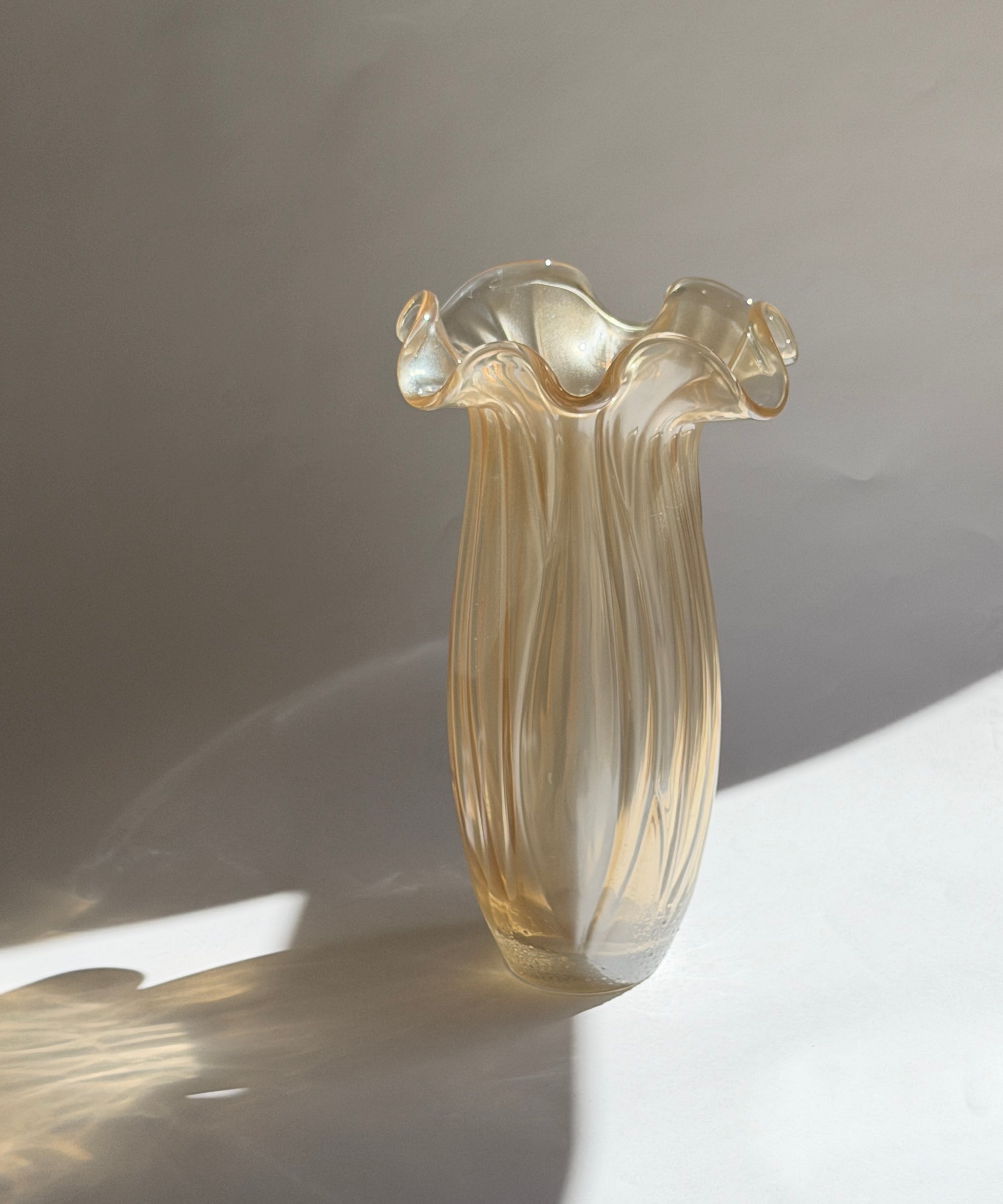 Vintage large clear/golden Murano vase
