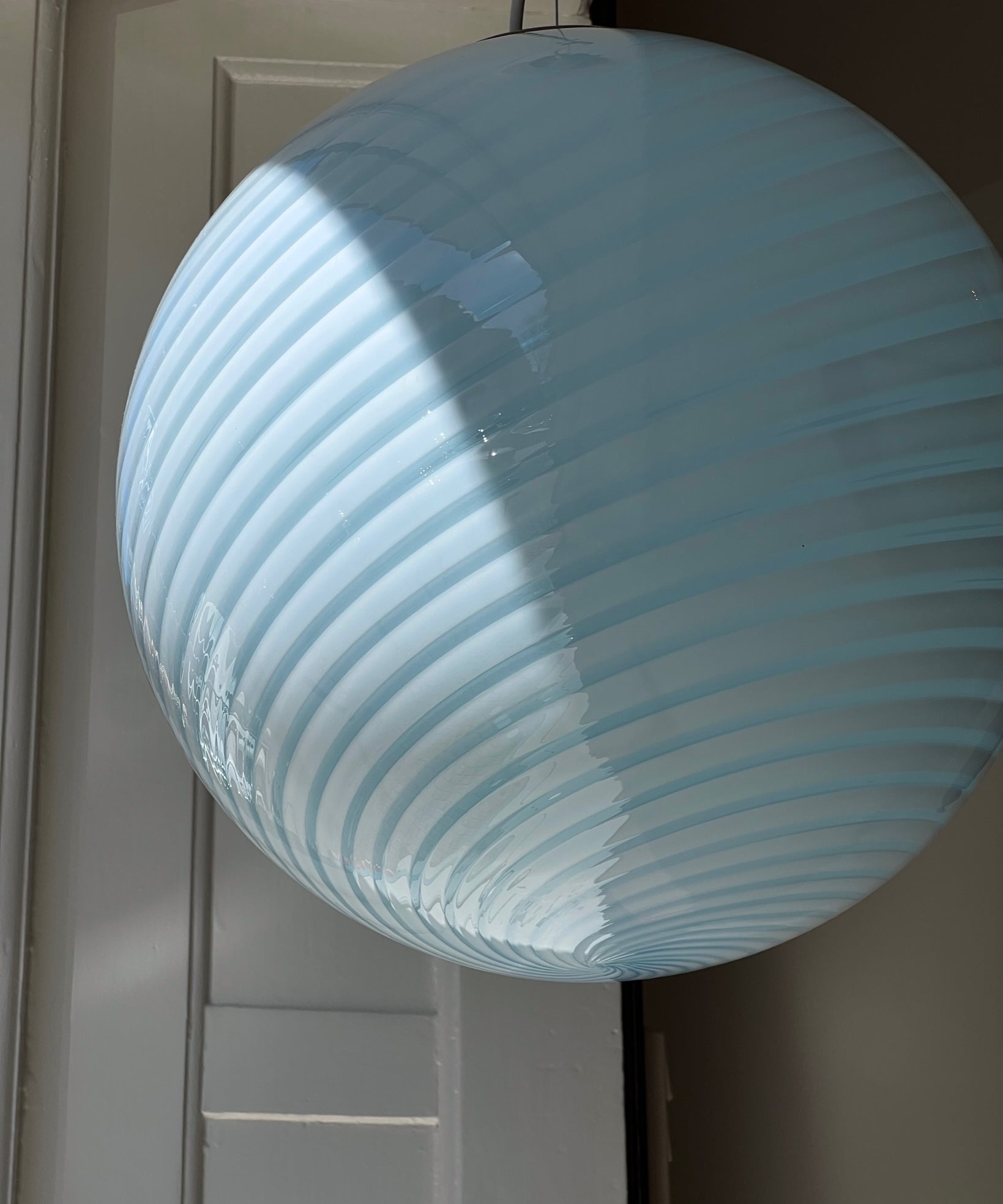 Vintage Murano light blue swirl ceiling lamp (D40)