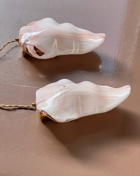 Vintage milky white/pink Murano wall lamps (2 available)