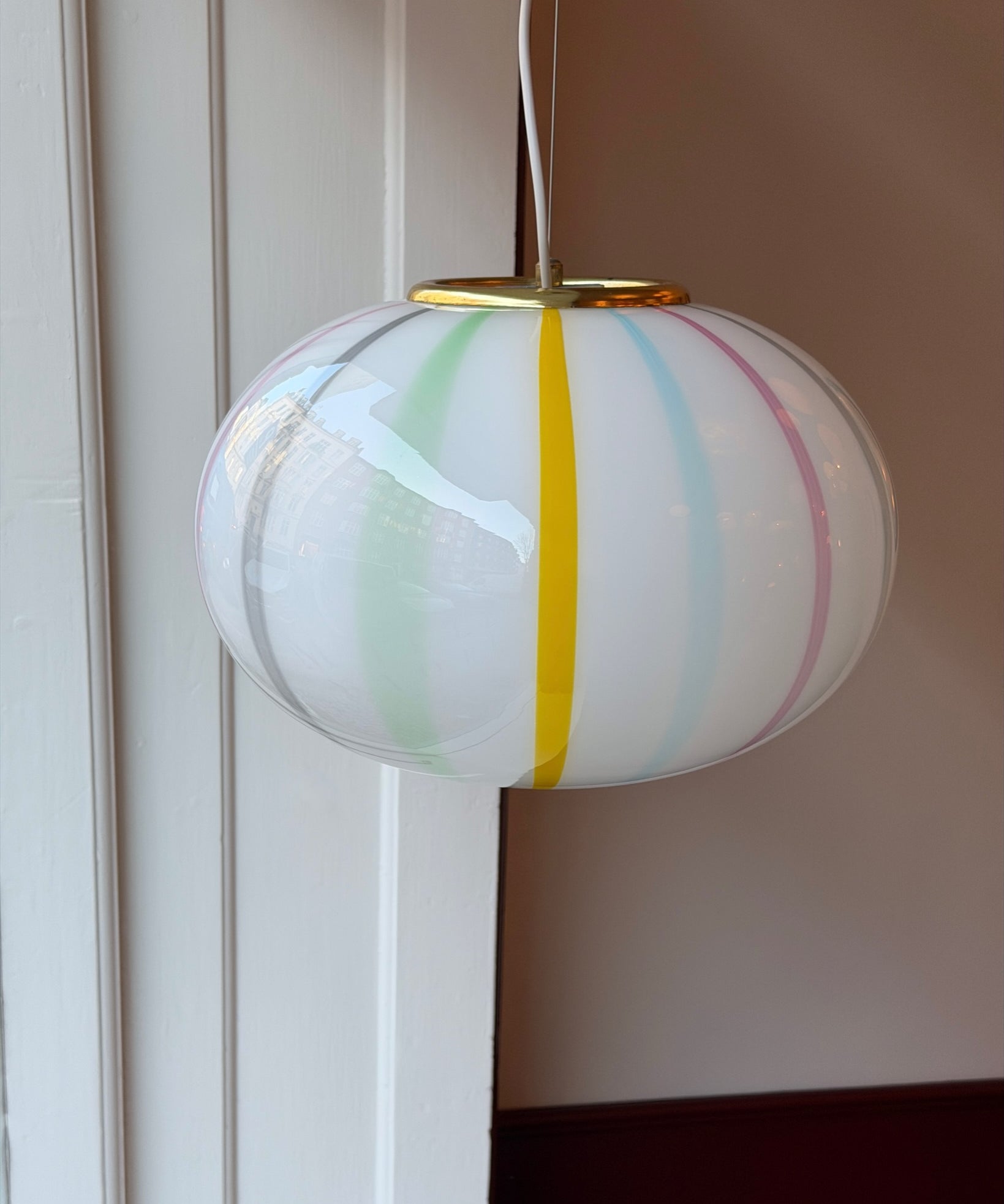 Vintage oval Murano multi-colored vertical stripes ceiling lamp (D40)
