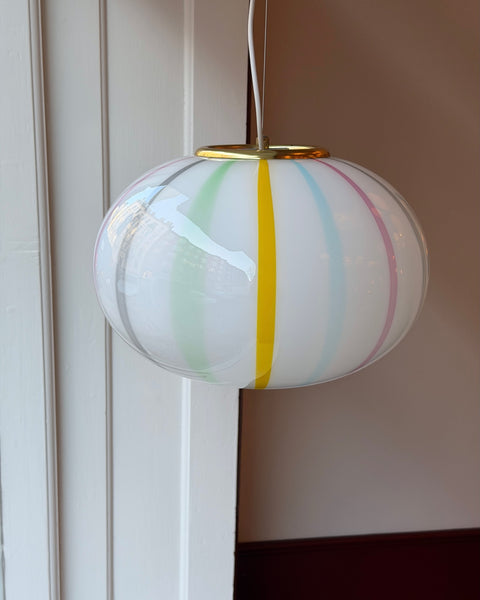 Vintage Murano multi-colored vertical stripes ceiling lamp (D40)