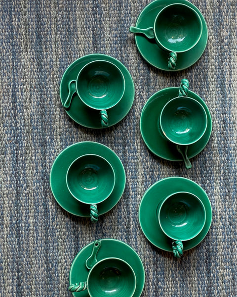 Vintage Vallauris green ceramic coffee set/tableware