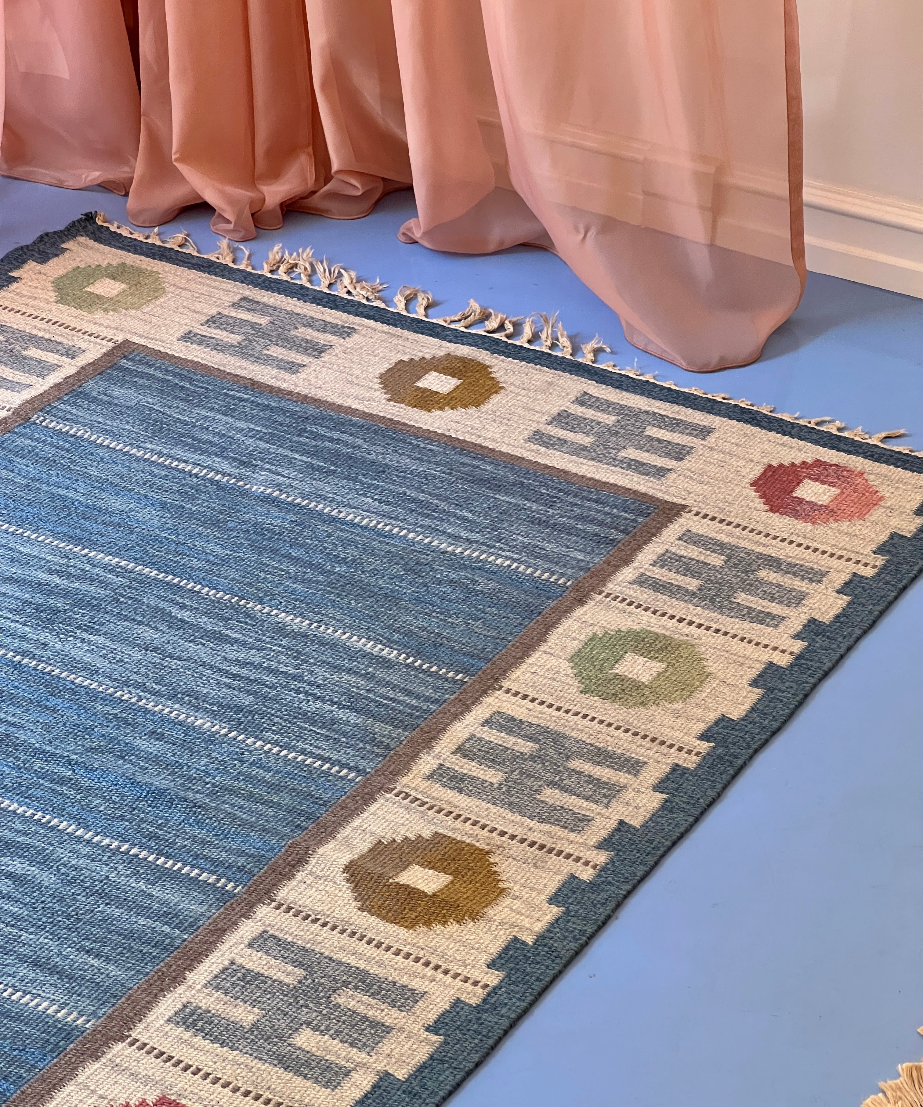 Vintage flat weave rug by Anna-Greta Sjöqvist (AGS)