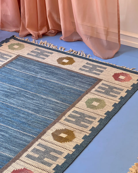 Vintage flat weave rug by Anna-Greta Sjöqvist (AGS)