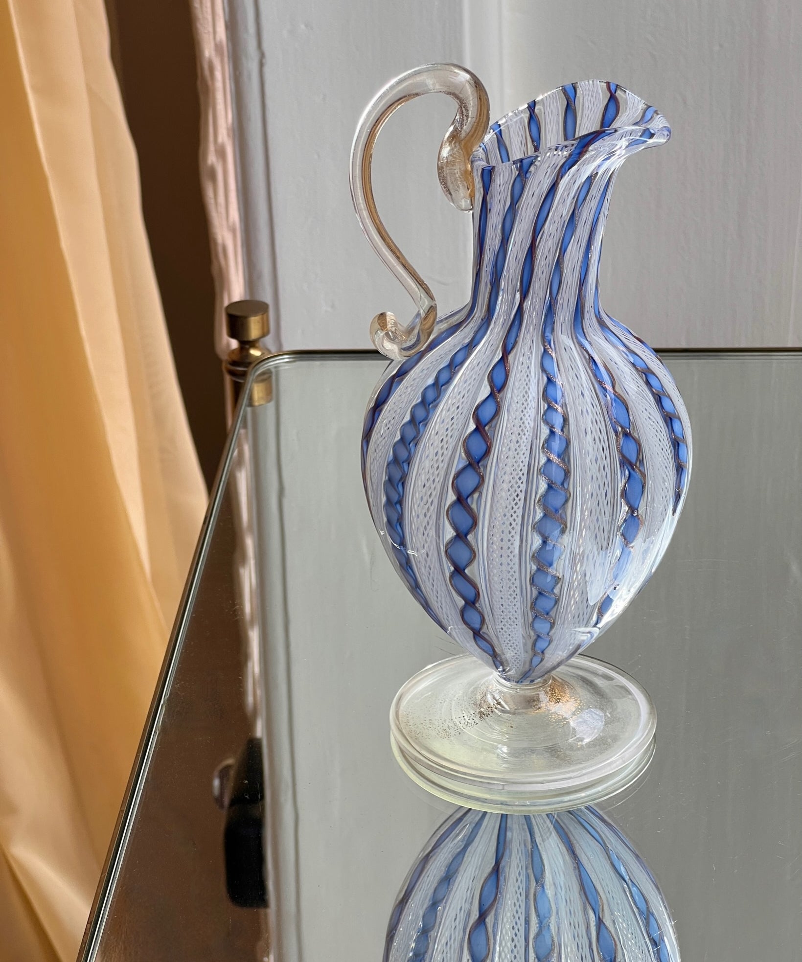 Vintage golden/blue/white Murano latticino pitcher