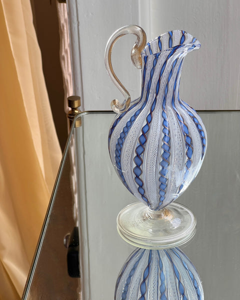 Vintage golden/blue/white Murano latticino pitcher