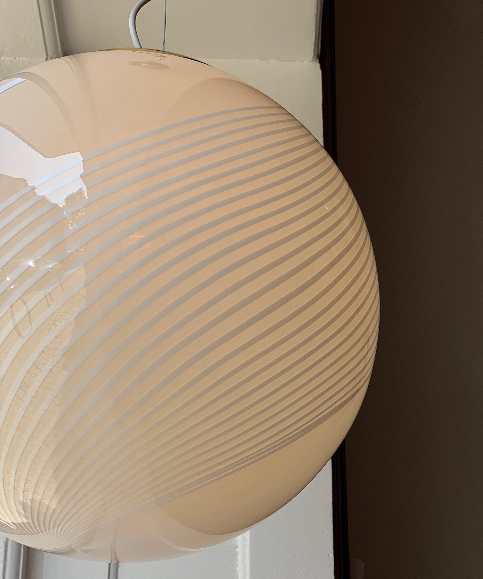 Vintage yellow/cream swirl Murano ceiling lamp (D40)