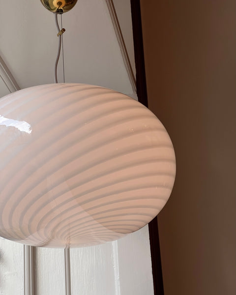 Large vintage oval white swirl Murano ceiling lamp (D50)