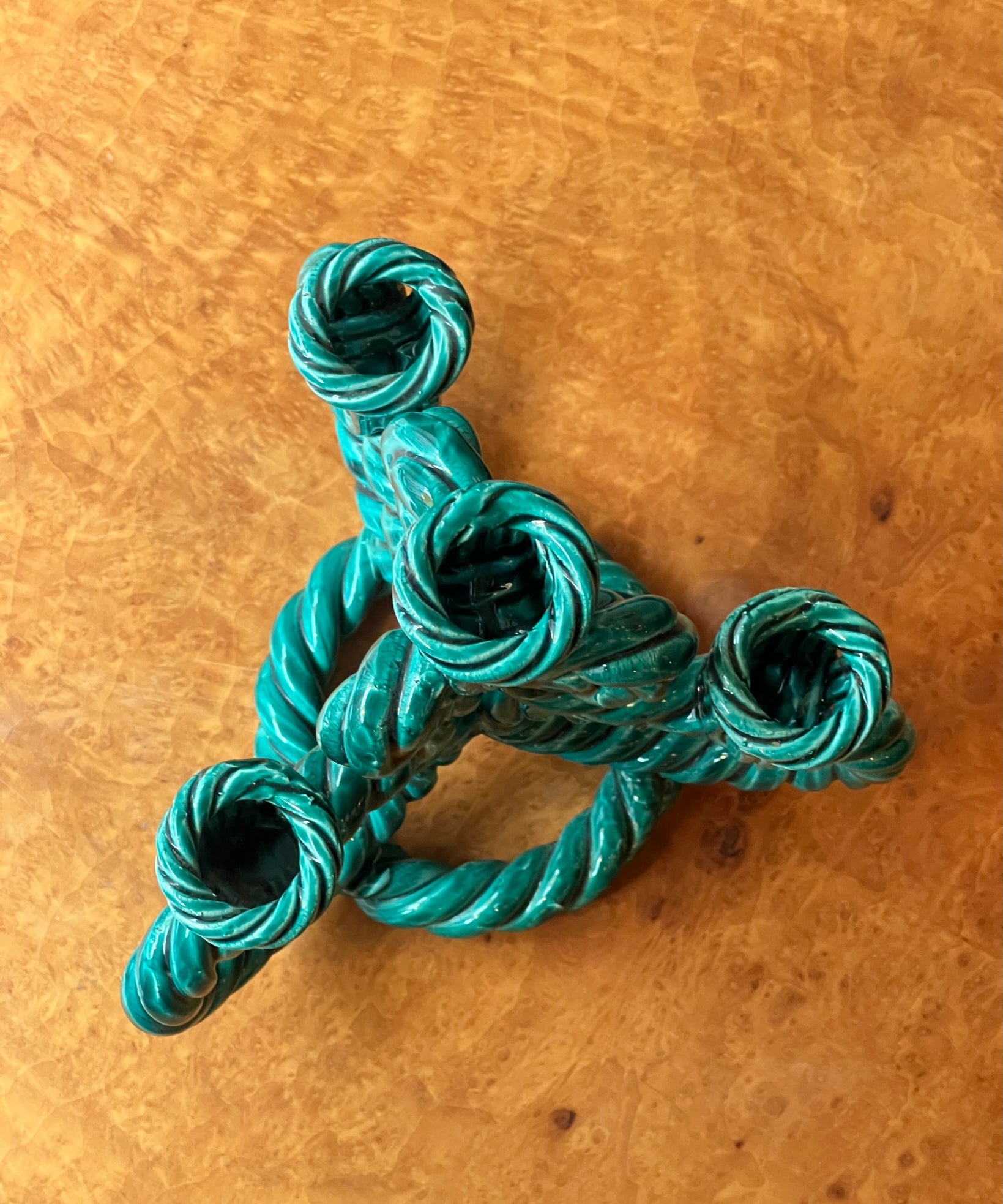 Vintage green twisted ceramic candle holder