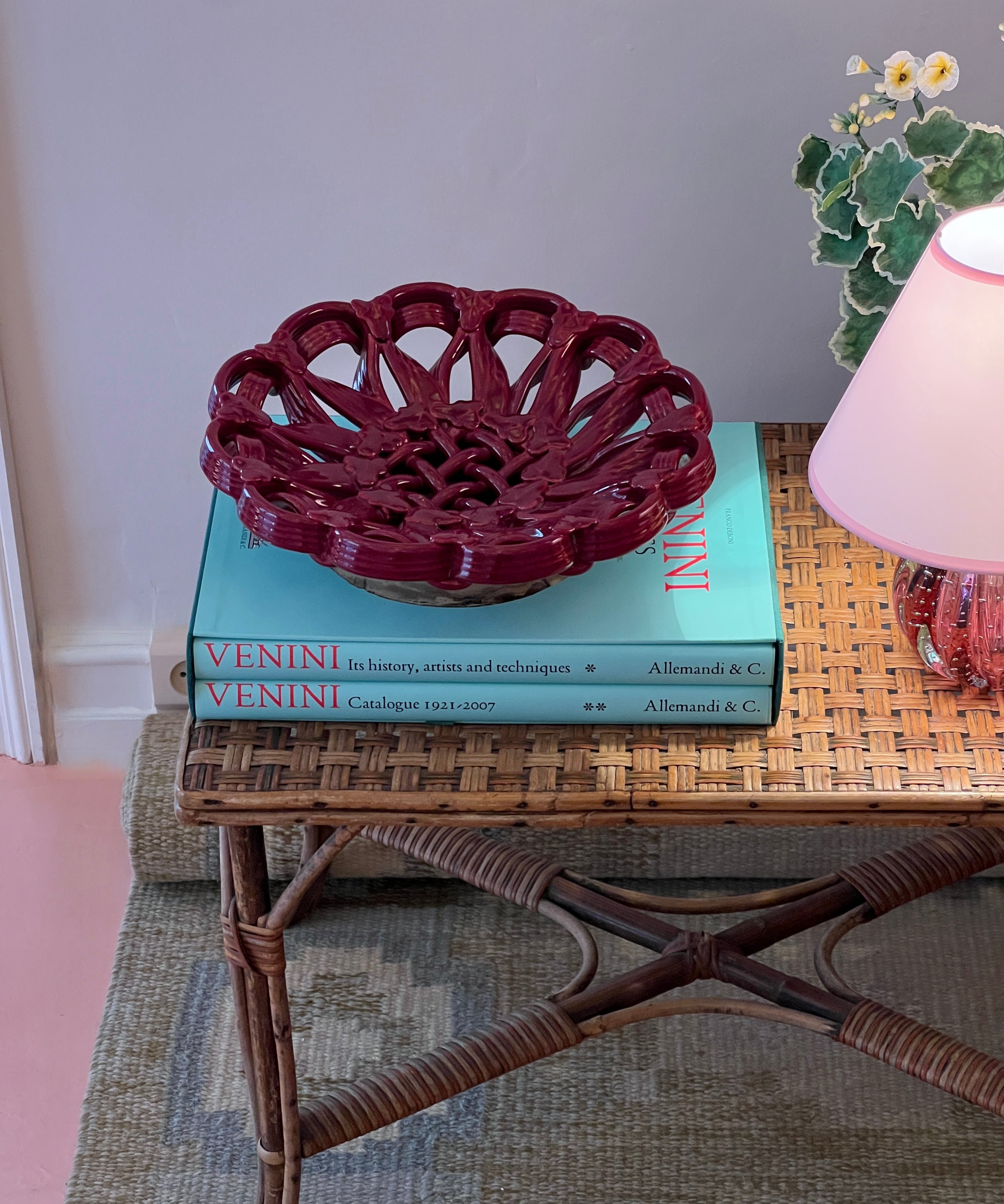 Vintage red ceramic basket