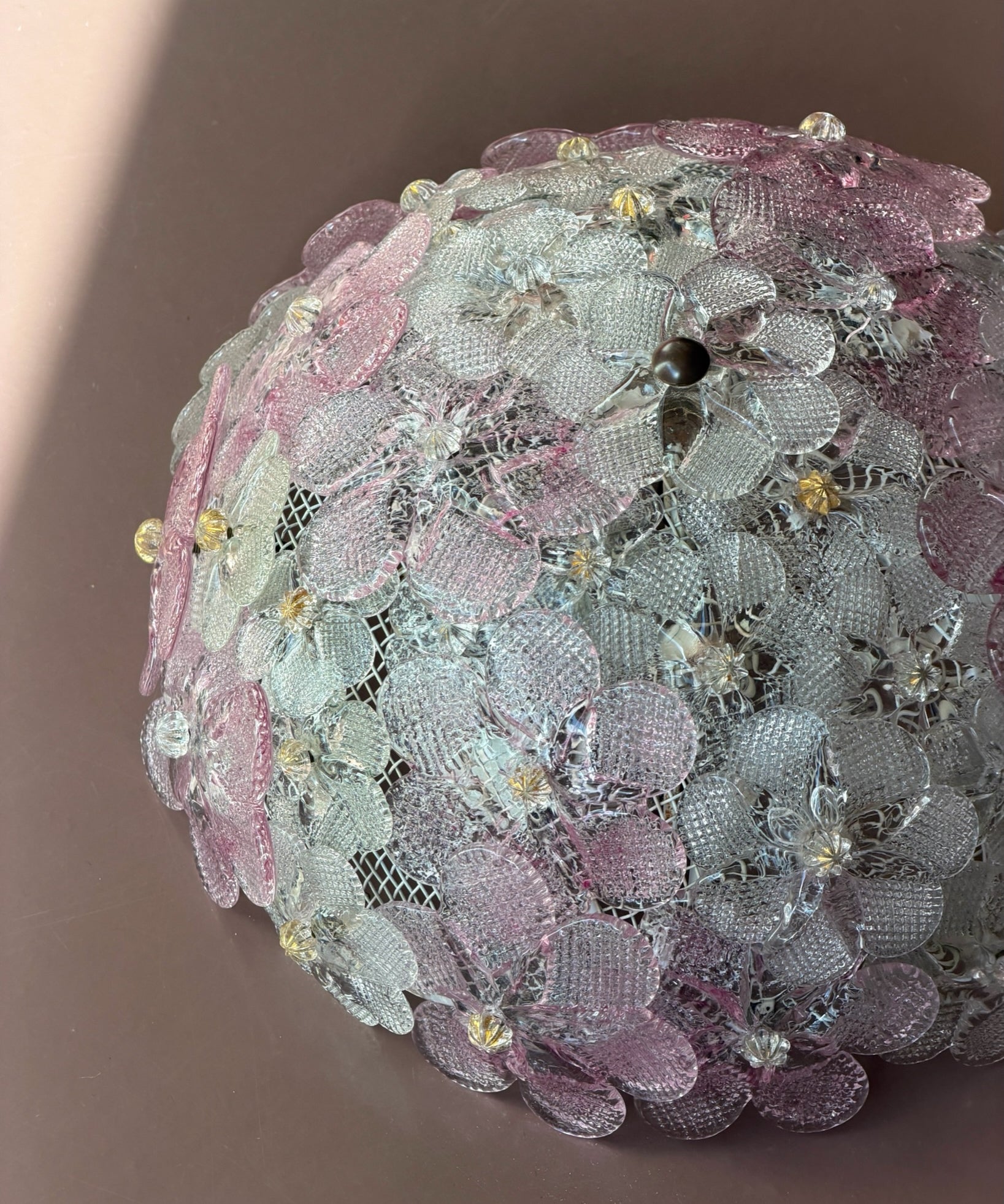 Vintage pink/clear/golden Murano flower ceiling/wall lamp (D28)