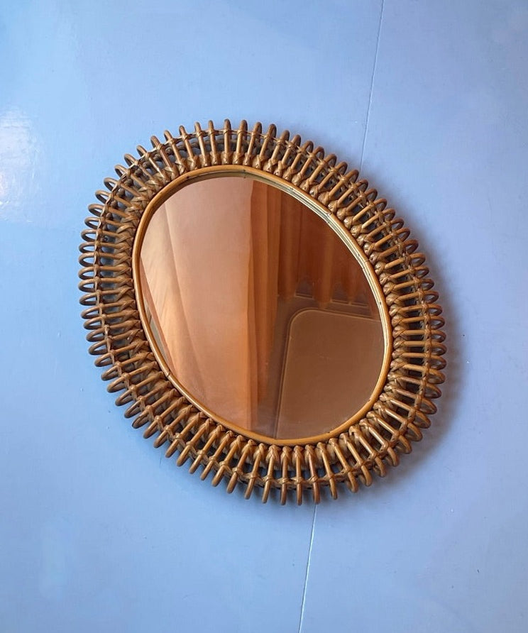 Vintage Italian mirror with rattan frame
