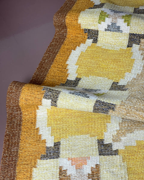 Vintage yellow flat weave rug by Ingegerd Silow (IS)
