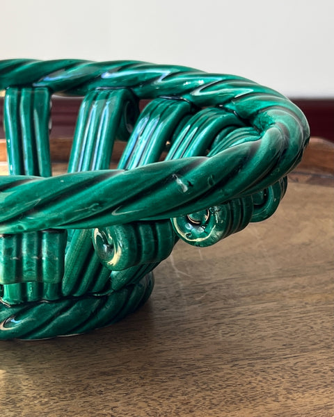 Vintage green ceramic basket