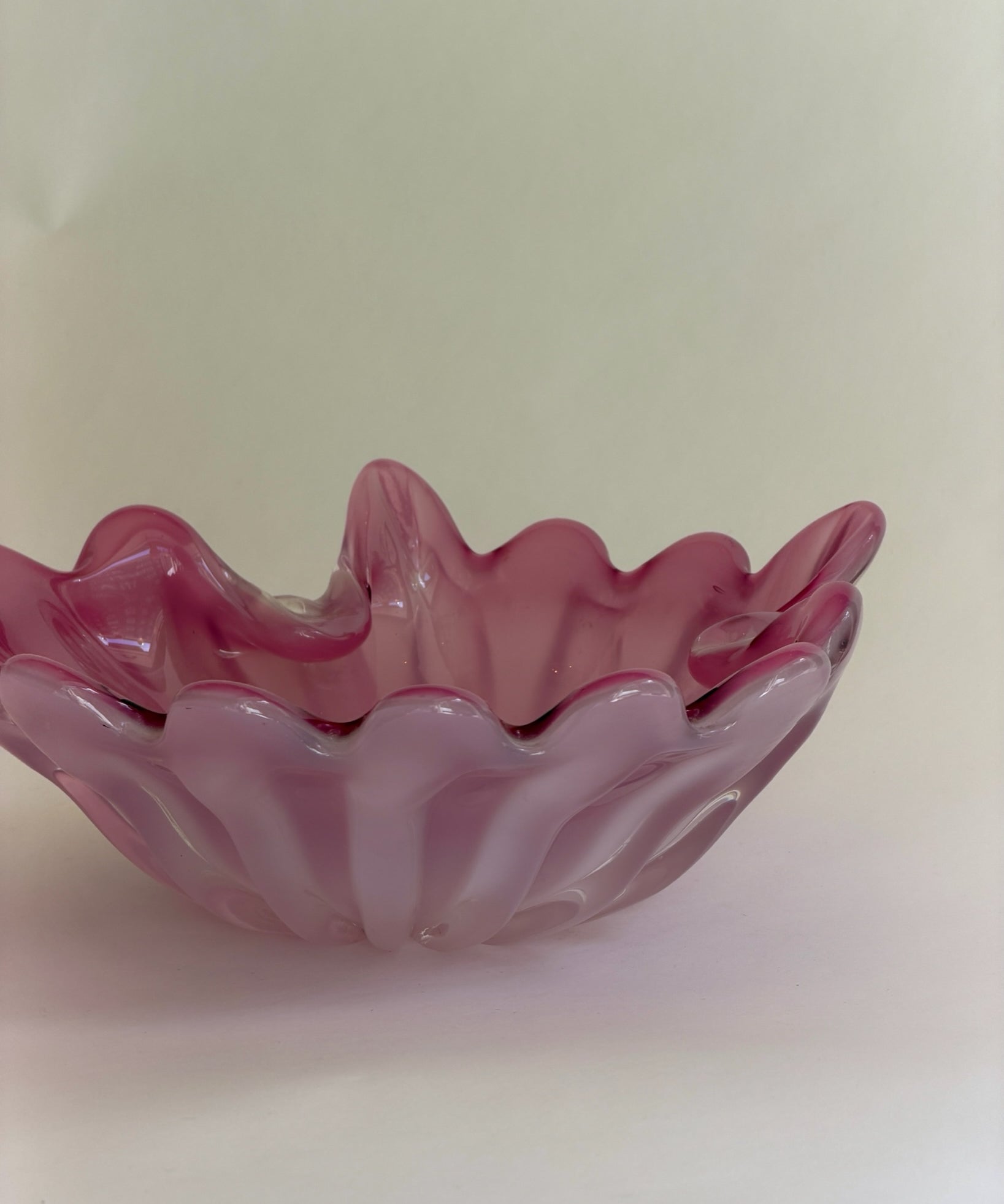 Vintage opal pink Murano shell bowl