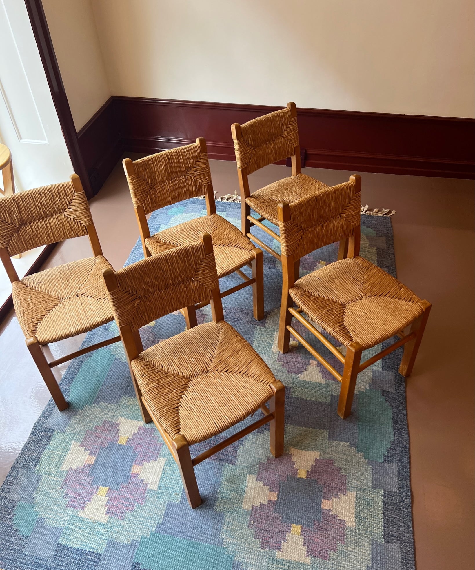 Vintage wicker and wood chair, Sweden, 1950s (5 available)