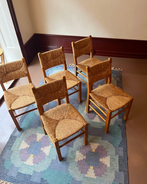 Vintage wicker and wood chair, Sweden, 1950s (5 available)