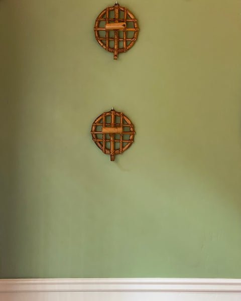 Set of vintage rattan coat hooks