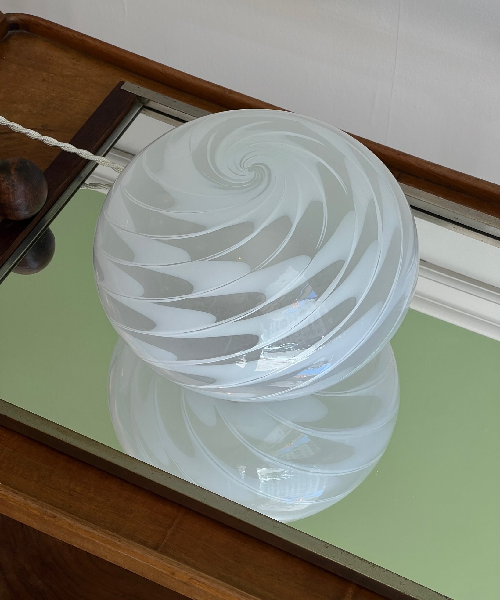 Vintage white swirl round Murano table lamp