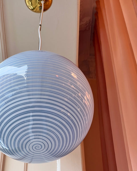 Vintage Murano light blue swirl ceiling lamp (D35)