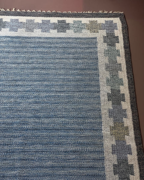 Vintage blue flat weave rug by Ingegerd Silow (IS)