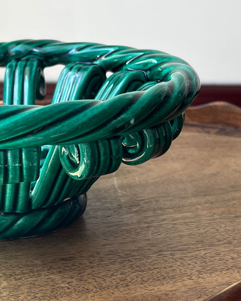 Vintage green ceramic basket