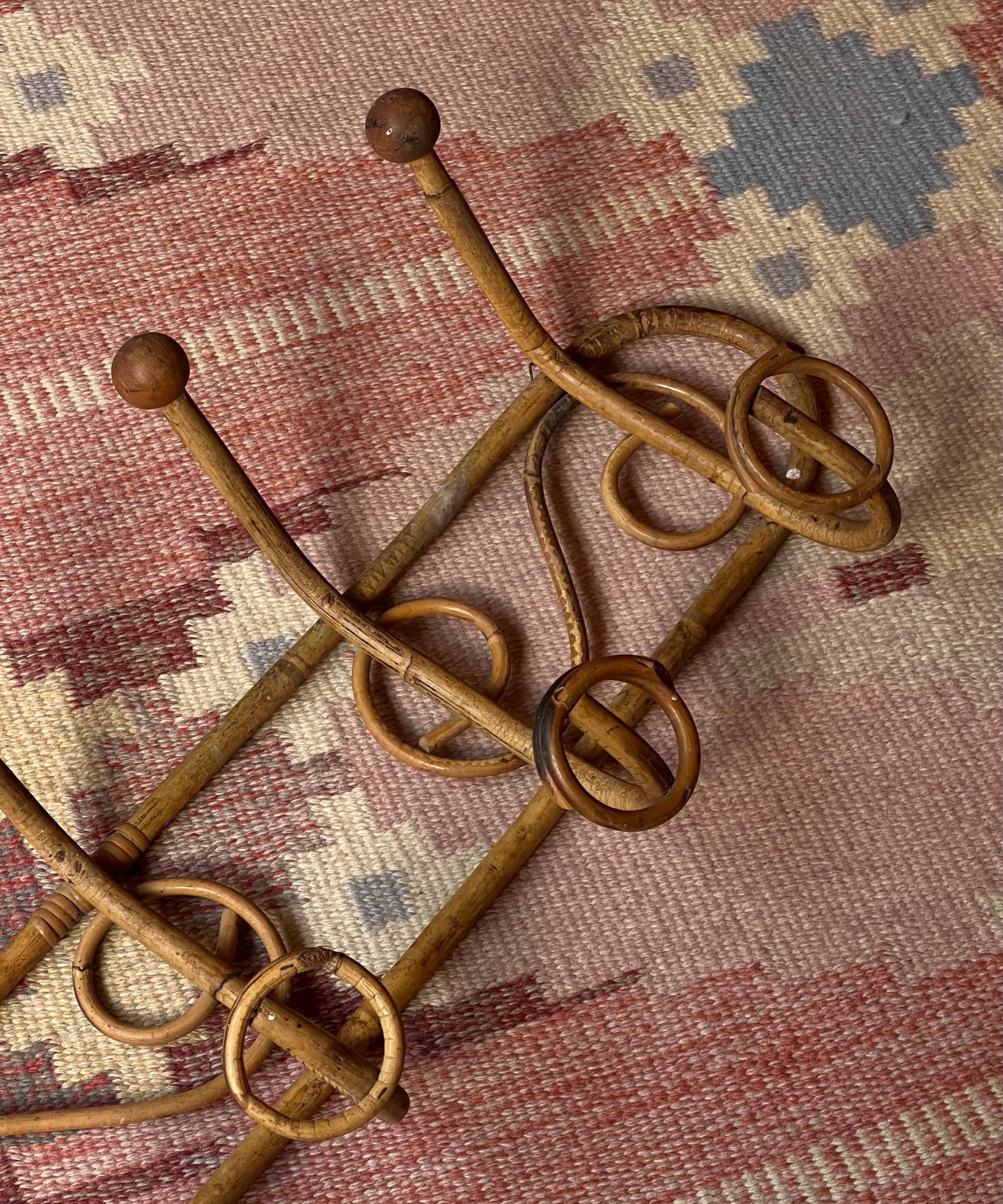 Vintage rattan coat rack