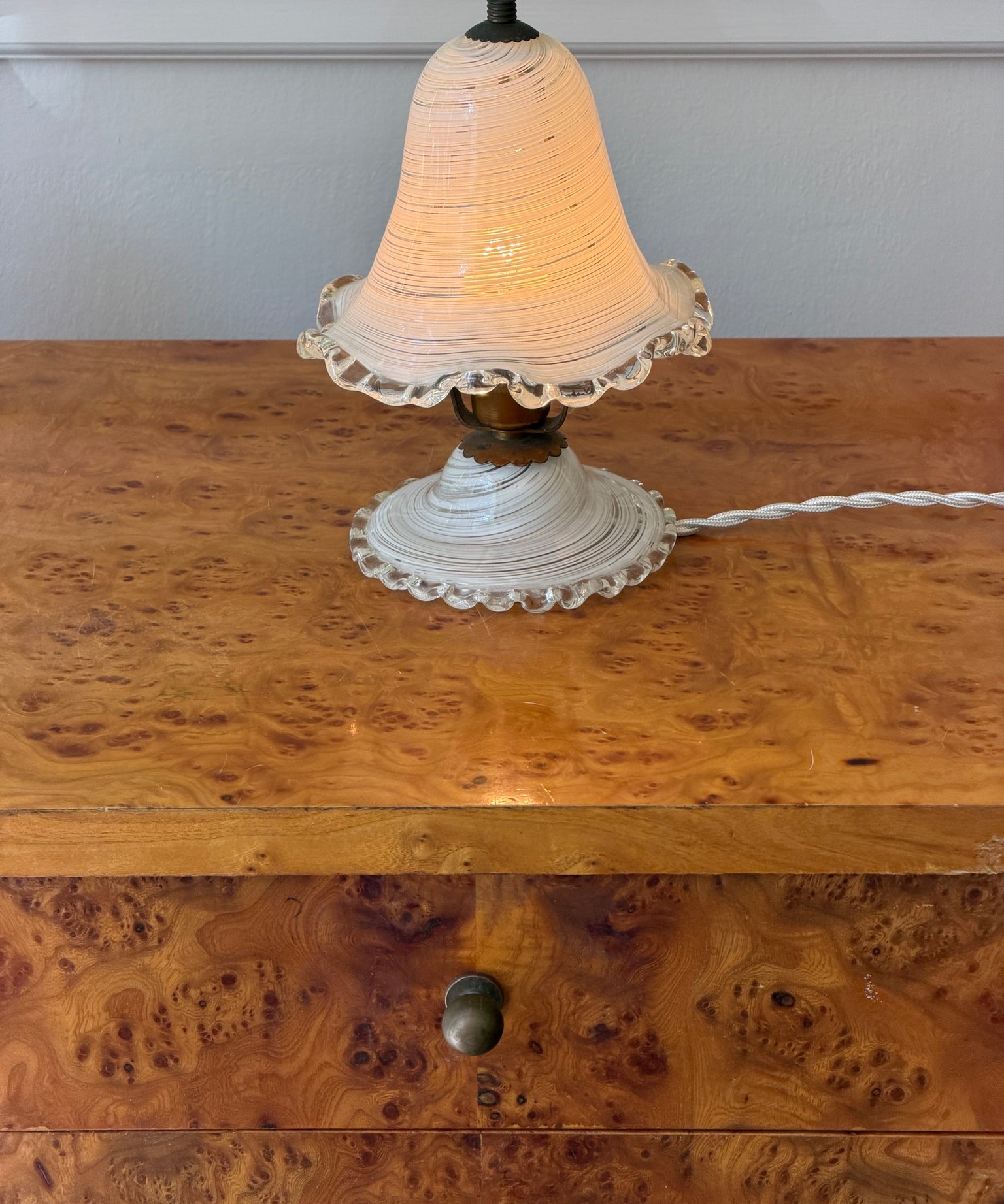 Vintage white/clear swirl Murano table lamp