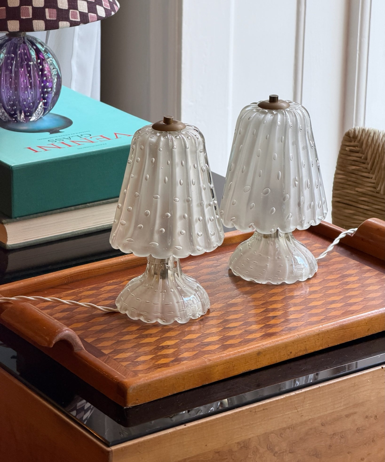 Vintage clear/frosted Murano table lamps