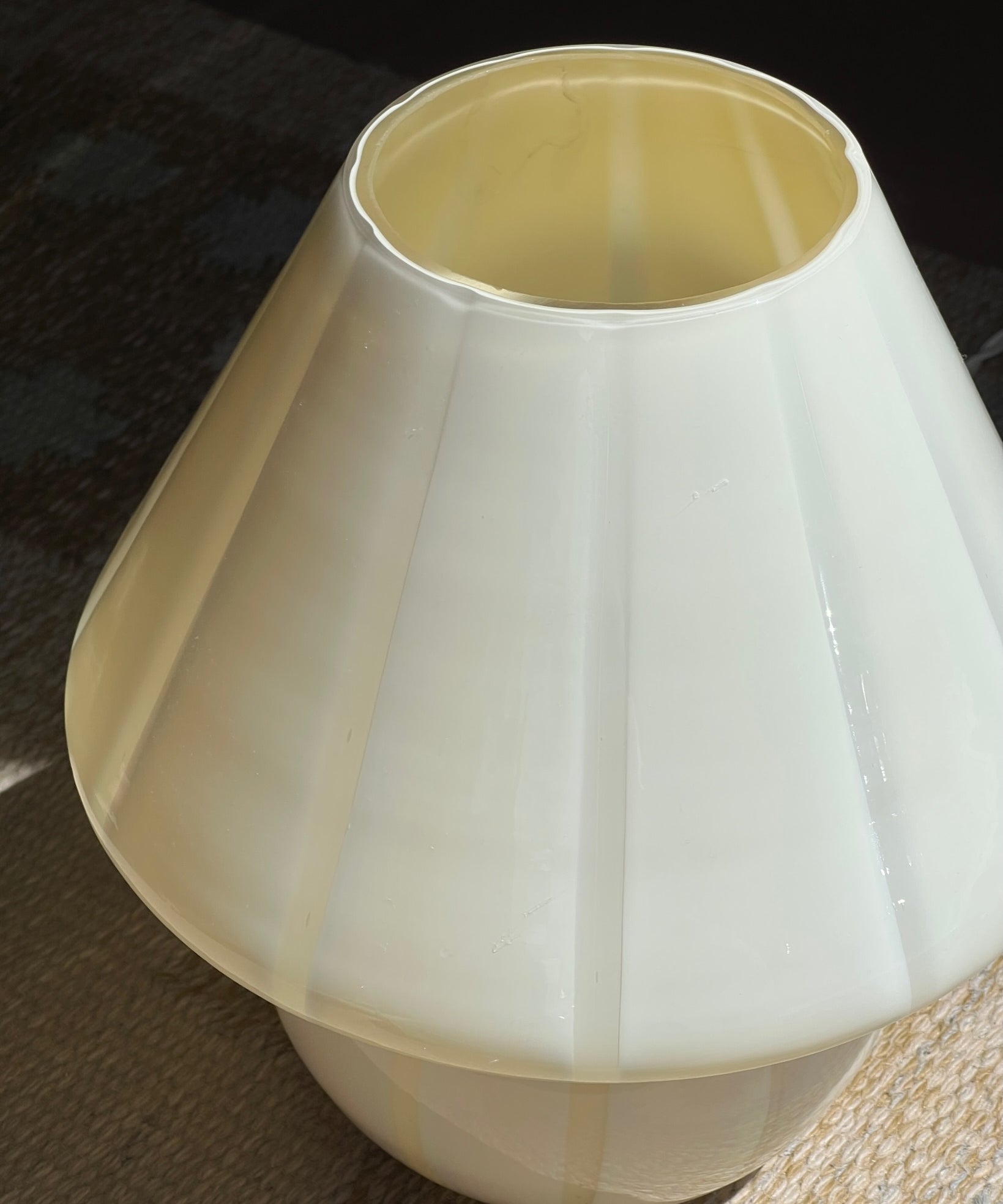 Vintage light yellow vertical striped Murano mushroom table lamp
