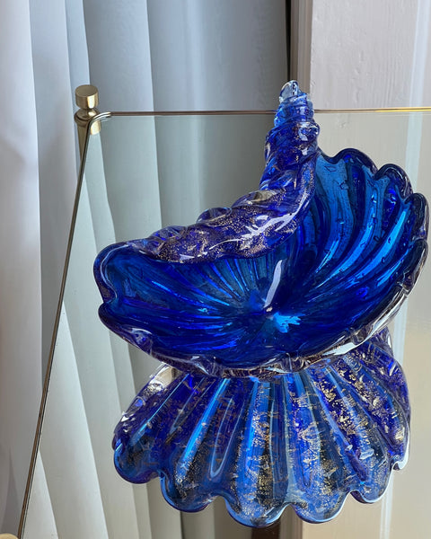 Vintage golden blue Murano shell bowl