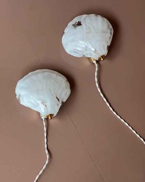 Vintage milky white/clear Murano wall lamps (sold as a pair)