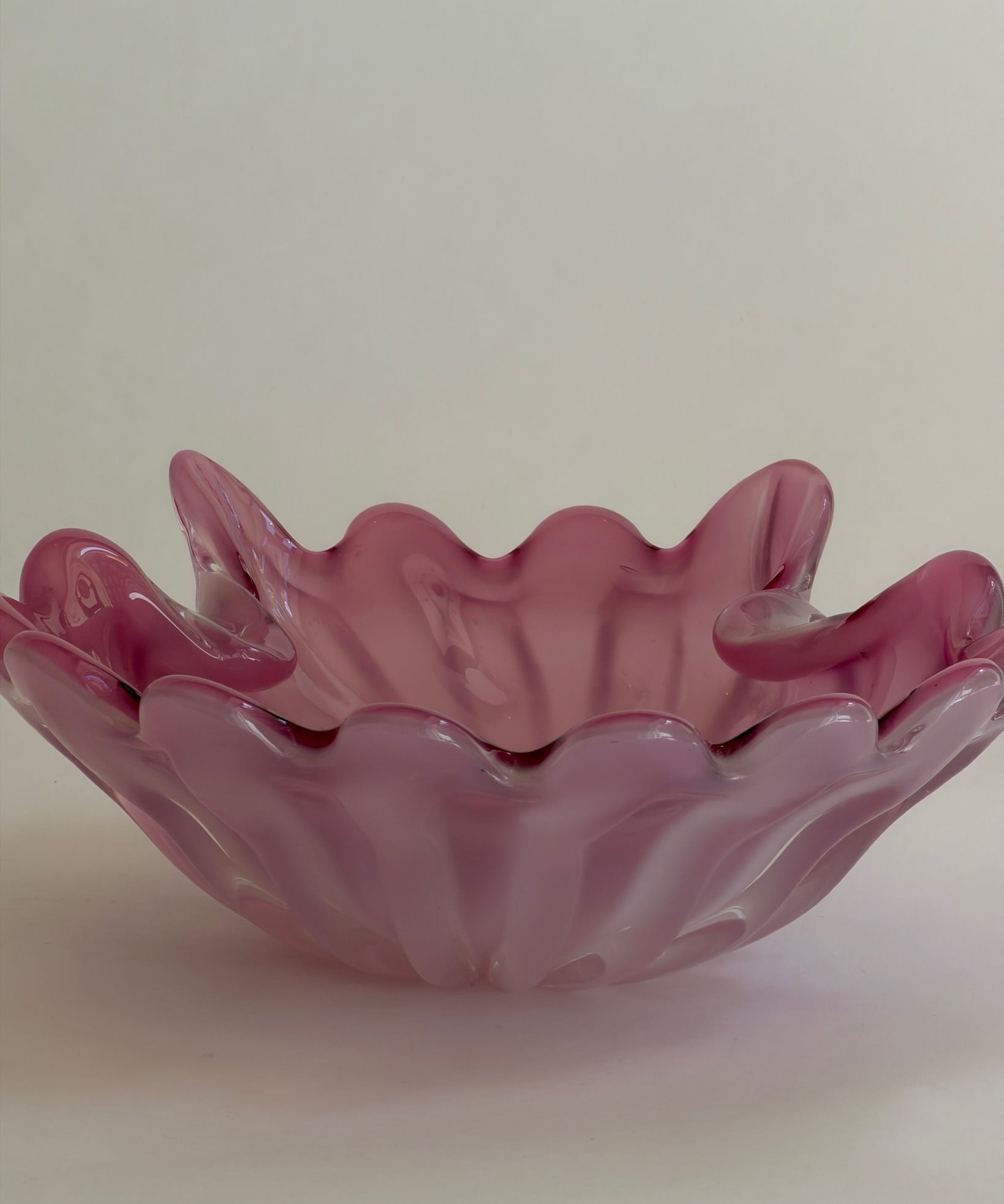 Vintage opal pink Murano shell bowl