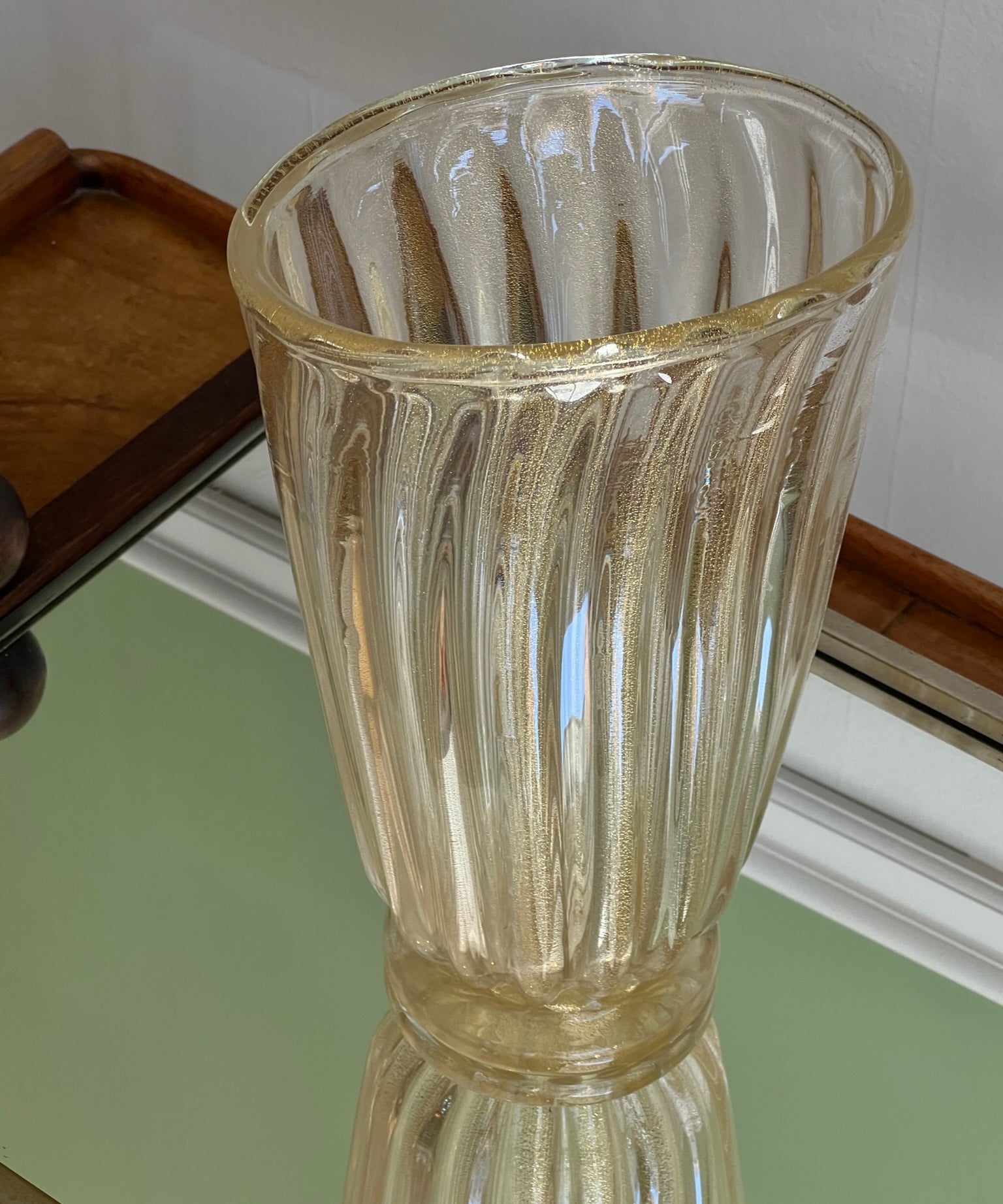 Vintage golden / clear swirl Murano vase
