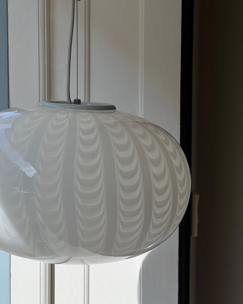 Vintage Murano white vertical pattern oval ceiling lamp (D45)