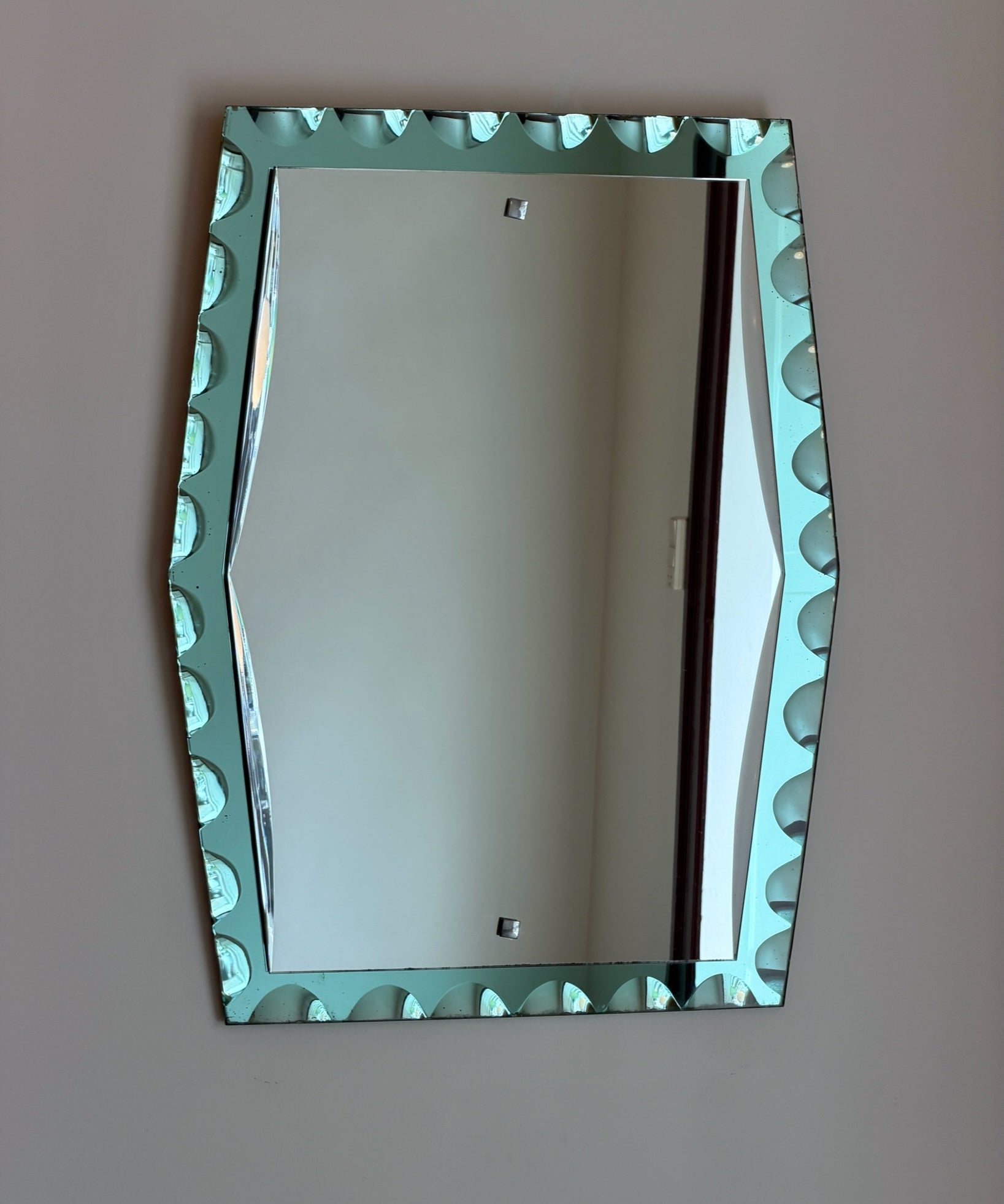 Vintage Italian mirror with faceted turquoise mirror frame